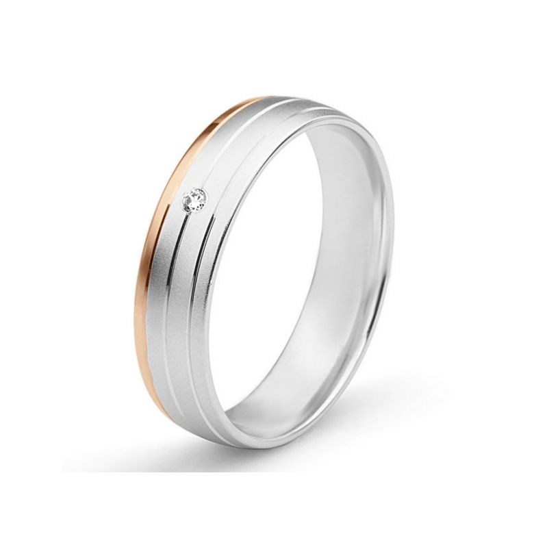 Fede Donna - 2 Ori 3.10gr - Diamanti 0.015ct oro bianco e rosa - 1