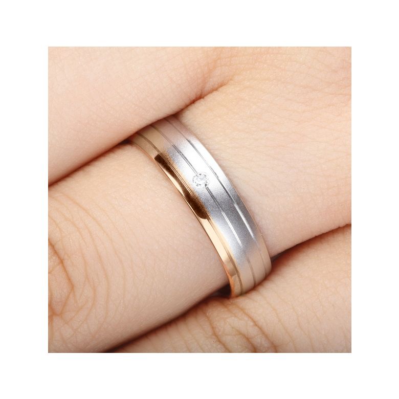 Fede Donna - 2 Ori 3.10gr - Diamanti 0.015ct oro bianco e rosa - 2