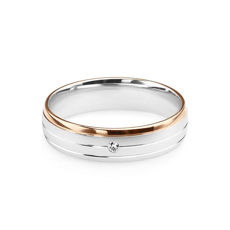 Fede Donna - 2 Ori 3.10gr - Diamanti 0.015ct oro bianco e rosa - 3