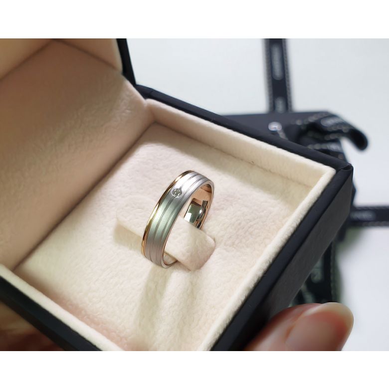Fede Donna - 2 Ori 3.10gr - Diamanti 0.015ct oro bianco e rosa - 5