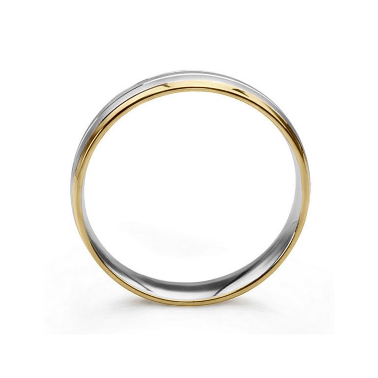 Fede Nuziale Gary per Uomo - Fascia Oro Bianco e Giallo 18kt - 4