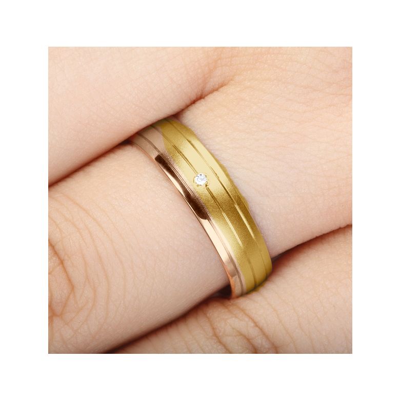 Fede Donna - 2 Ori 3.10gr - Diamanti 0.015ct oro giallo e rosa - 2