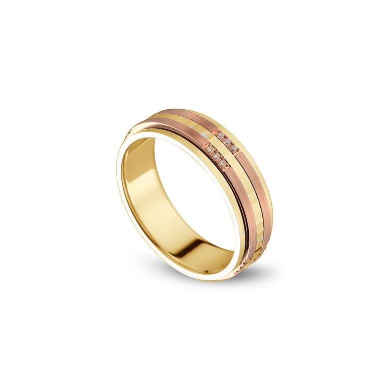 Fede Uomo - 2 Ori 7.33gr - Diamanti 0.100ct oro giallo e rosa - 2
