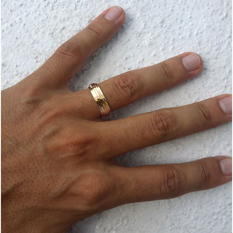 Fede Uomo - 2 Ori 7.33gr - Diamanti 0.100ct oro giallo e rosa - 3