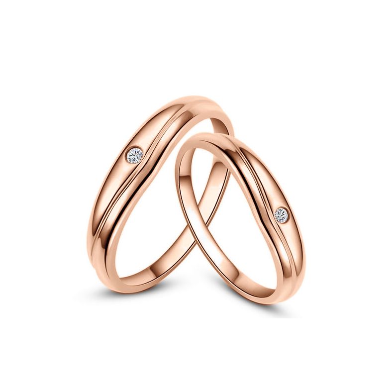 Fedi Nuziali Corentine & Gildas - Oro Rosa e Diamante - 1