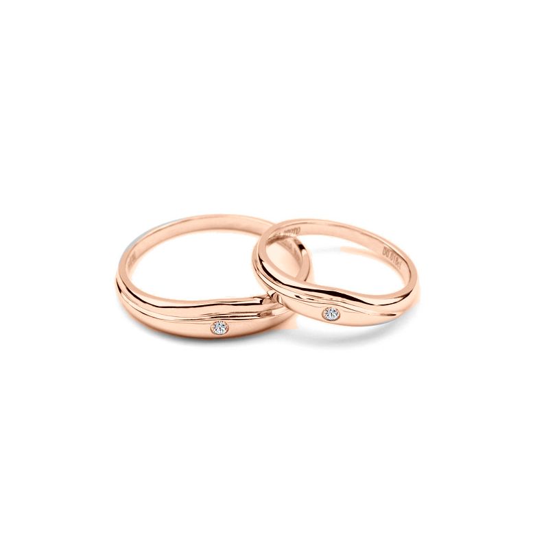 Fedi Nuziali Corentine & Gildas - Oro Rosa e Diamante - 2