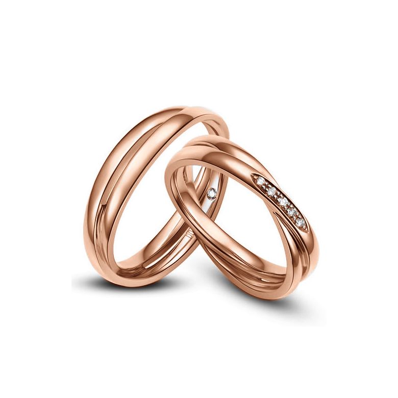 Fedi Nuziali Marthe & Orli - Oro Rosa, Diamanti - 1