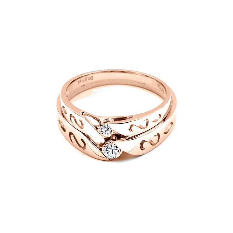 Fedi Nuziali Monroe & Crépuscule - Oro Rosa e Diamante Solitario - 2