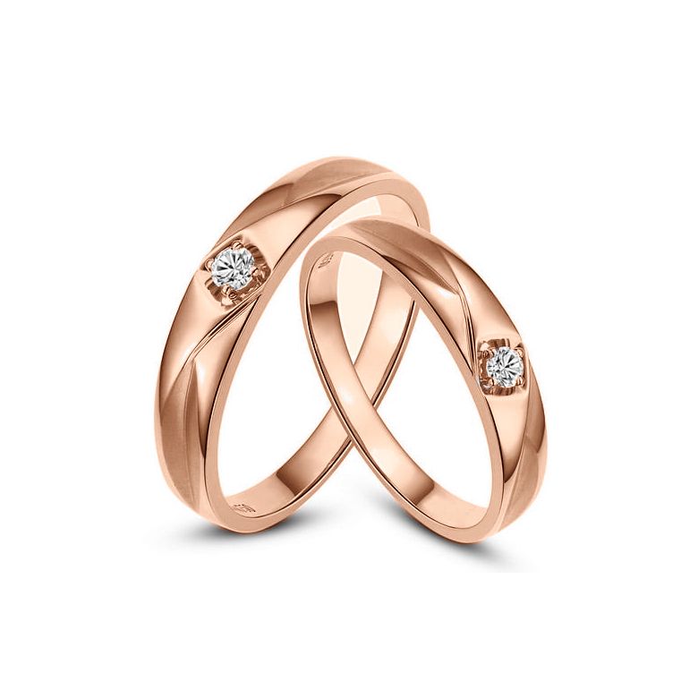 Coppia di Fedi Nuziali Nerys & Astaire - Oro Rosa e Diamante - 1