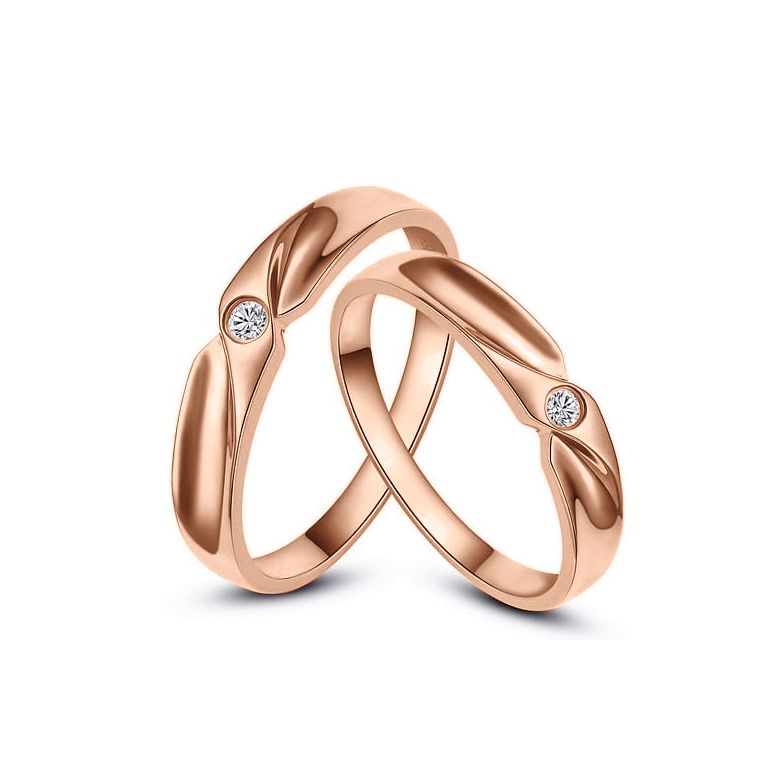Fedi Nuziali Charlene & Trevor - Oro Rosa e Diamante - 1