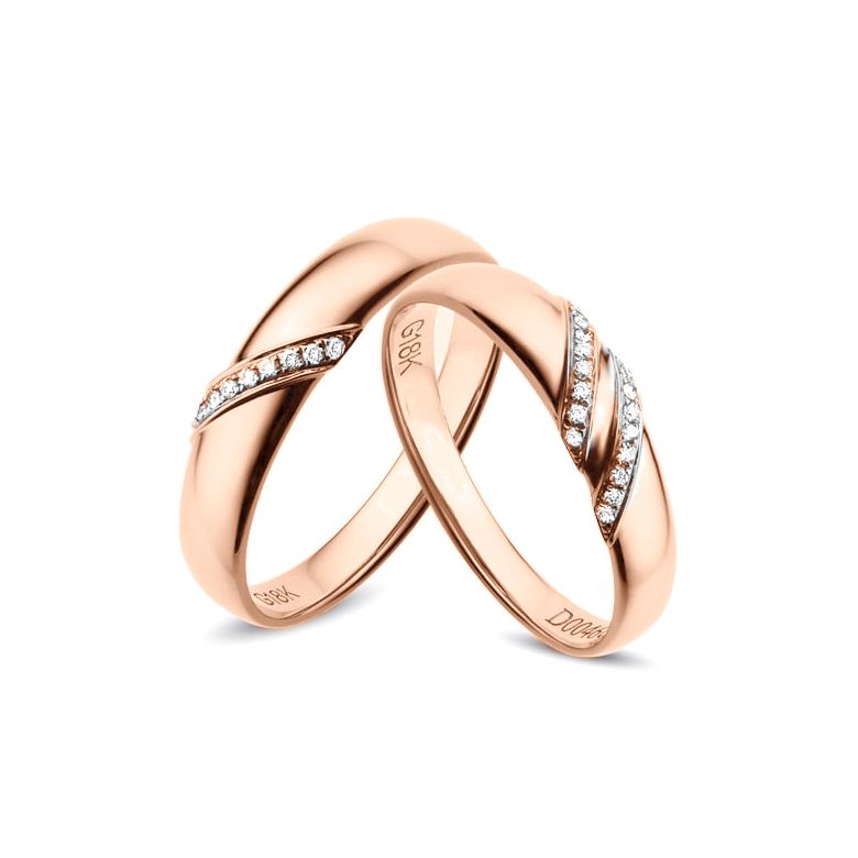 Coppia di Fedi Nuziali Inès & Sacha - Oro Rosa e Fascia Diamanti - 1