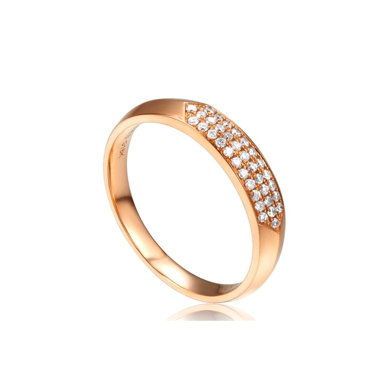 Fede Nuziale da Donna Louise - Oro Rosa & Fascia Diamanti - 1