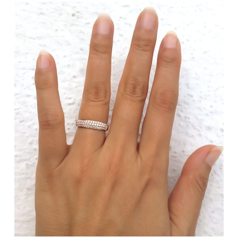 Fede Nuziale Bombata Adriana - Oro Rosa 18kt & Diamanti - 4