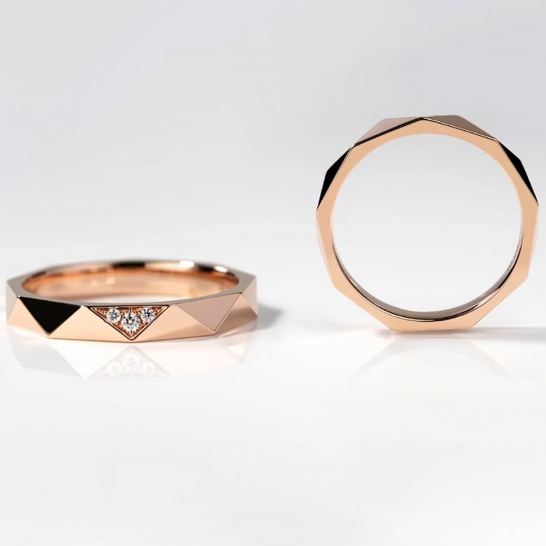 Fede nuziale de Matrimonio Triangulaire in Oro Rosa 18ct con Diamanti - 3