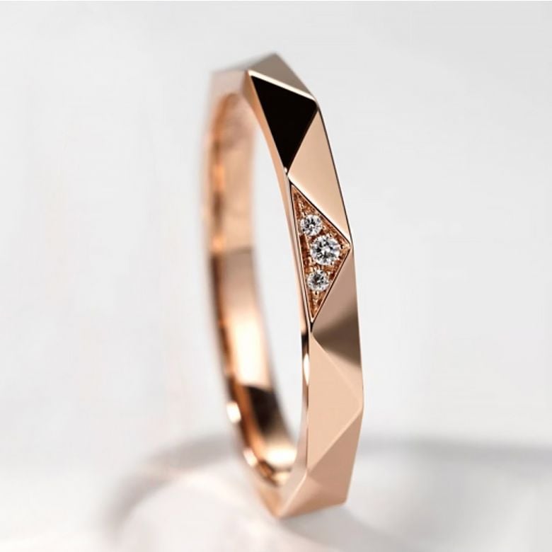 Fede nuziale de Matrimonio Triangulaire in Oro Rosa 18ct con Diamanti - 1