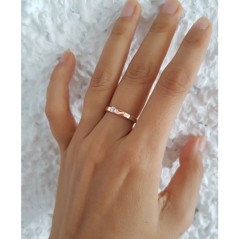 Fede Nuziale Classica Cicely - Oro Rosa e Diamante - 3
