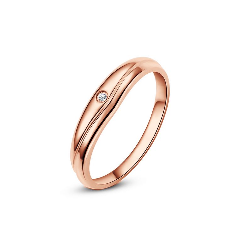 Fede Nuziale Corentine per Donna - Oro Rosa e Diamante Solitario - 1