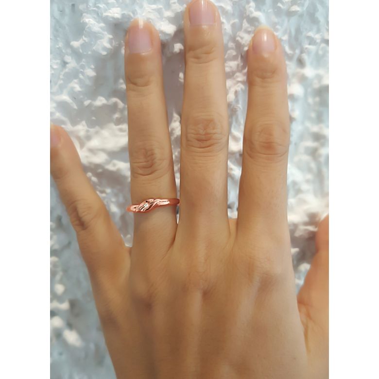 Fede Nuziale per Donna Merry - Oro Rosa e Diamante Solitario - 1