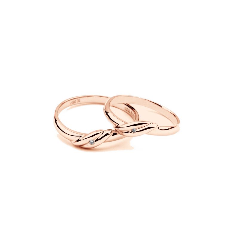 Fede Nuziale per Donna Merry - Oro Rosa e Diamante Solitario - 3