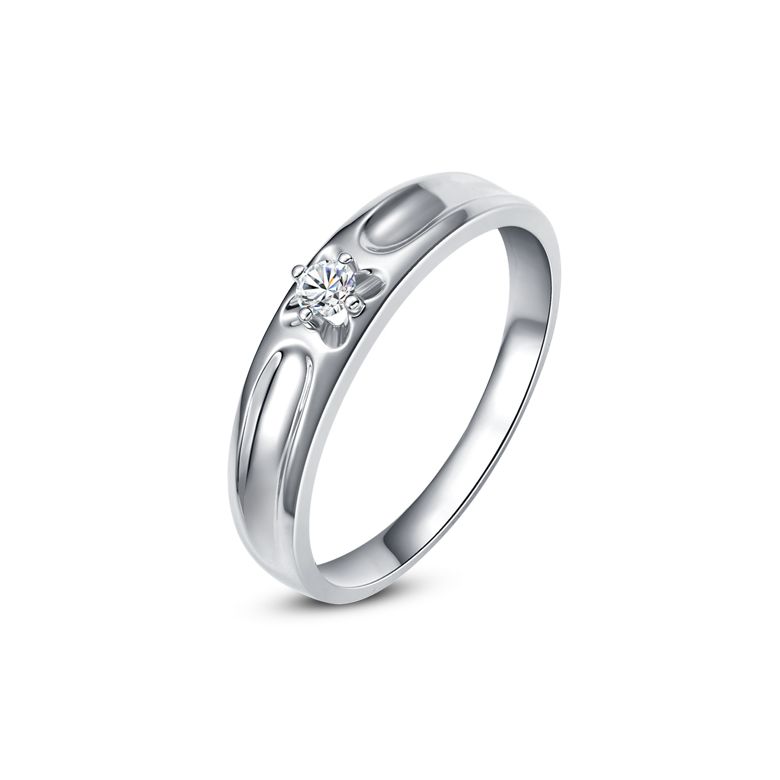 Fede Nuziale Gable per Uomo - Platino e Diamante Solitario - 1