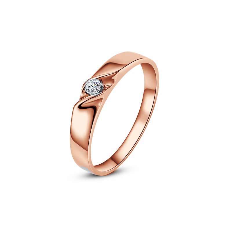 Fede Nuziale Briga per Donna - Oro Rosa e Diamante Solitario - 1