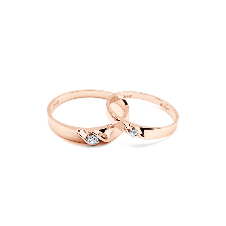 Fede Nuziale Briga per Donna - Oro Rosa e Diamante Solitario - 2