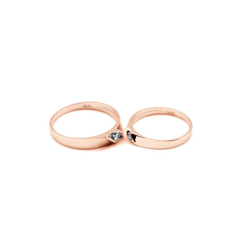 Fede Nuziale Briga per Donna - Oro Rosa e Diamante Solitario - 3