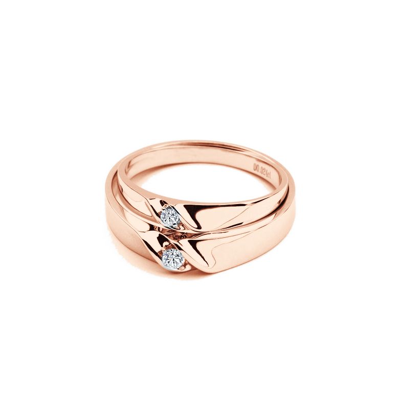 Fede Nuziale Briga per Donna - Oro Rosa e Diamante Solitario - 5