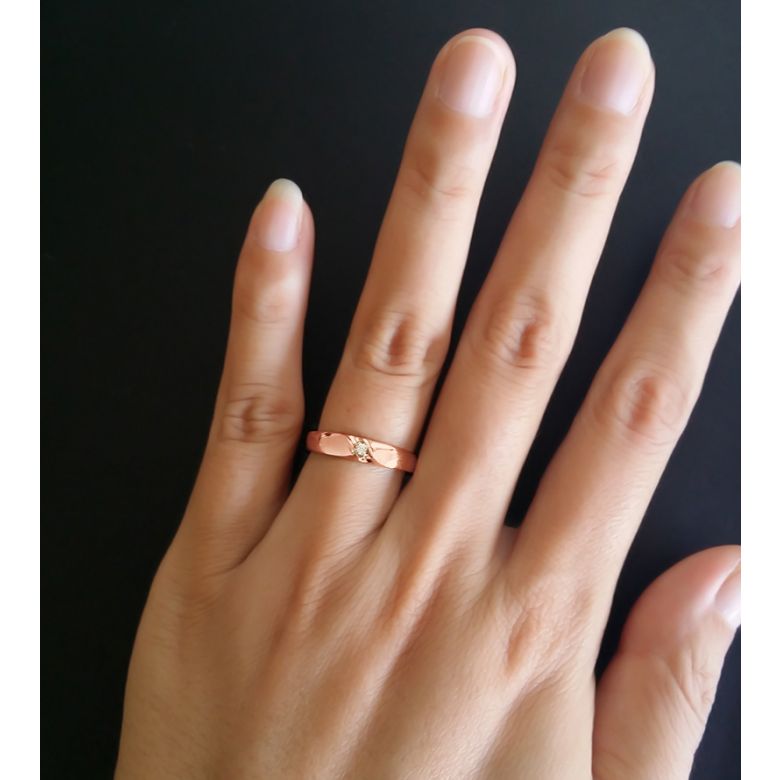 Fede Nuziale Briga per Donna - Oro Rosa e Diamante Solitario - 6