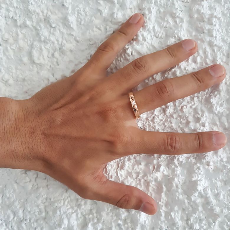 Fede Nuziale Graham per Uomo - Oro Rosa e Diamante Solitario - 5