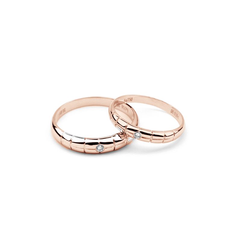 Fede Nuziale per Donna Alana - Oro Rosa e Diamante Solitario - 2