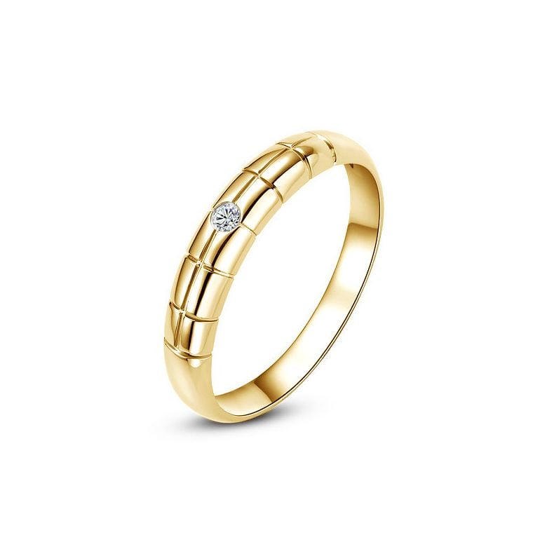 Fede Nuziale per Donna Dilys - Oro Giallo e Diamante Solitario - 2