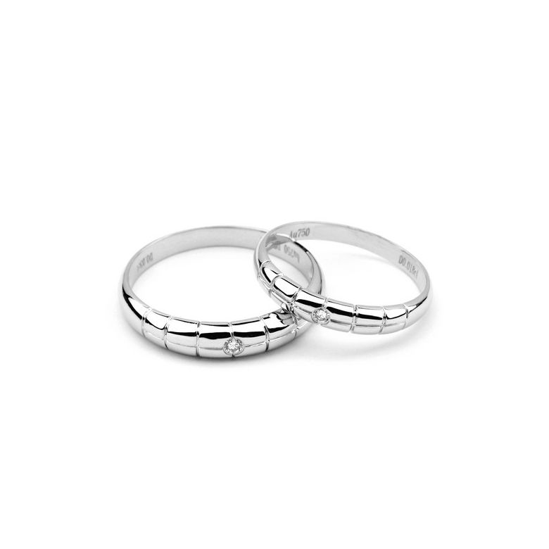 Fede Nuziale per Donna Alana - Oro Bianco e Diamante Solitario - 2