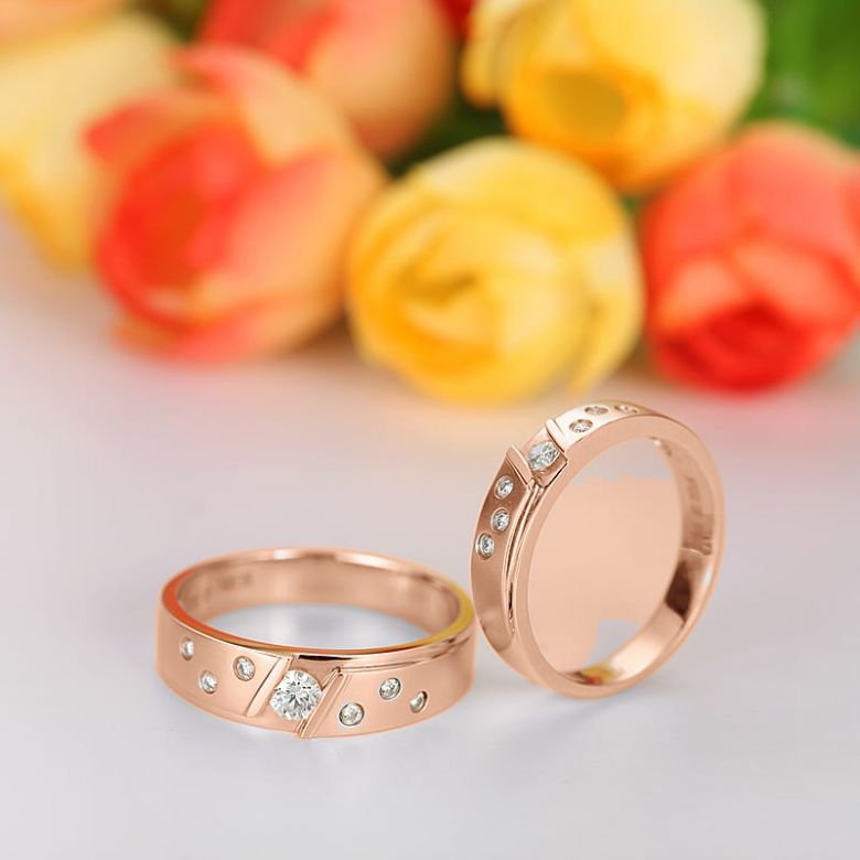 Fede Nuziale da Uomo Mirabeau - Oro Rosa 18kt, Diamanti - 6