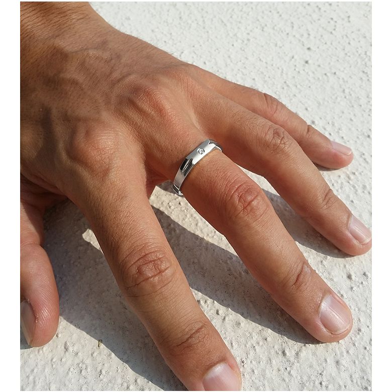 Fede nuziale Uomo. Platino. Diamante 0.045ct - 2