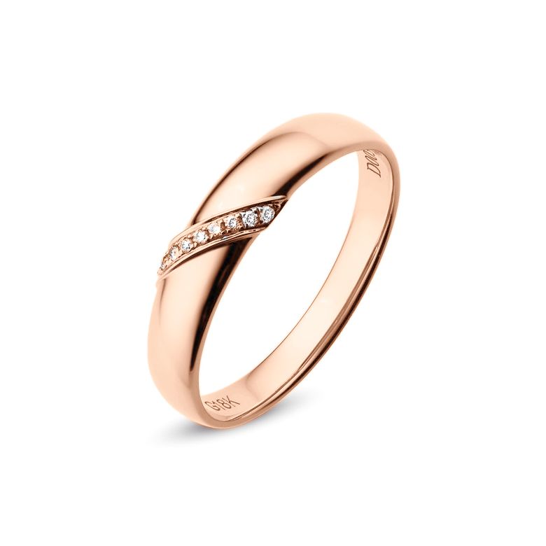 Fede Nuziale da Uomo Sacha - Oro Rosa & Fascia di Diamanti - 1
