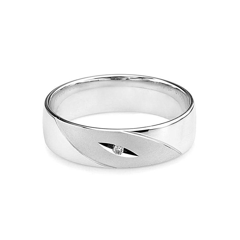 Fede Uomo - Oro bianco 5.80gr - Diamante 0.01ct - 3