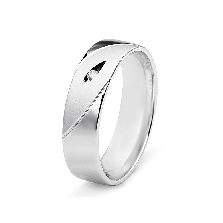 Fede Uomo - Oro bianco 5.80gr - Diamante 0.01ct - 1