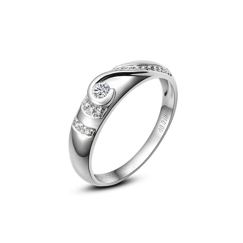 Fede Donna solitario diamanti. Anello moderno in oro bianco | Gelo - 1