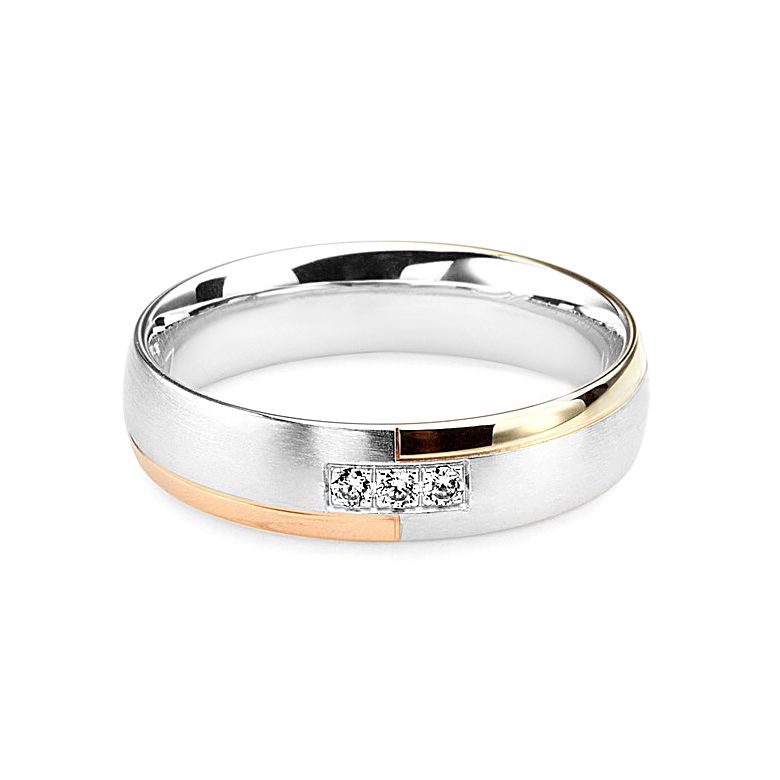 Fede Nuziale Méli Mélo da Donna - Oro Bianco, Giallo e Rosa 18kt - 3
