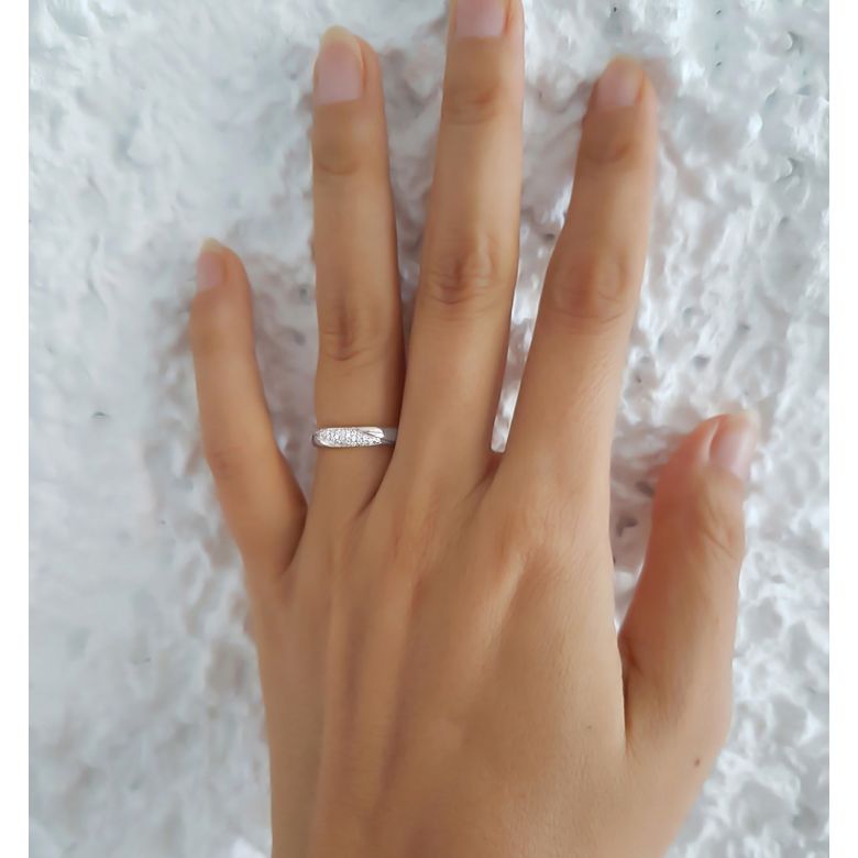 Fede Nuziale da Donna Attorno A Me - Fedina Oro Bianco, Diamante - 5