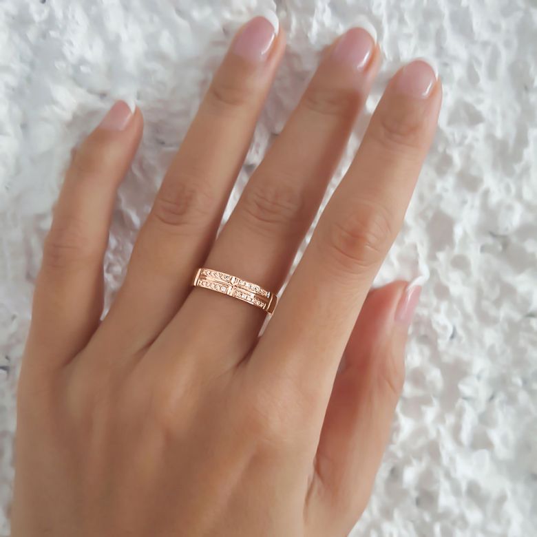 Fede Nuziale Lina da Donna - Oro Rosa e Diamanti - 5