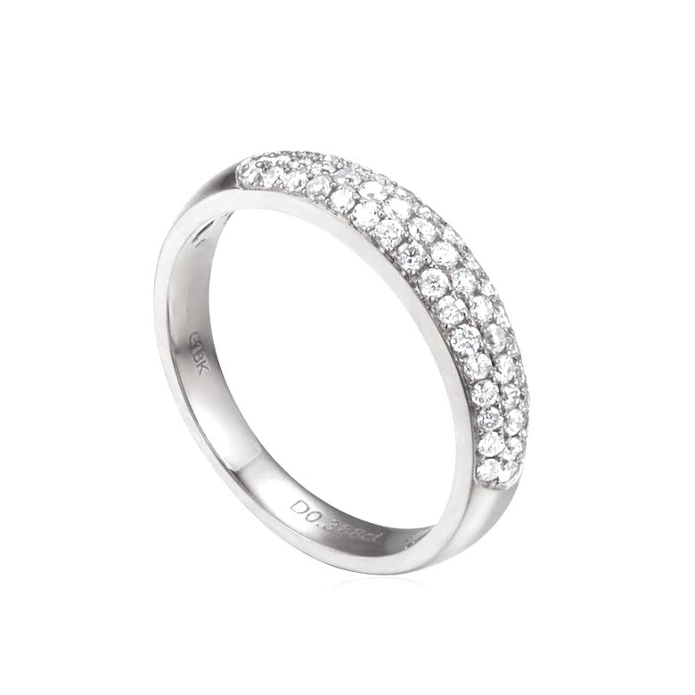 Fede Nuziale Bombata Bianca - Oro Bianco 18kt & Diamanti - 1