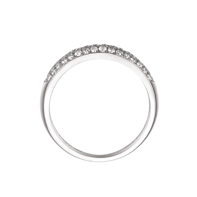 Fede Nuziale Bombata Bianca - Oro Bianco 18kt & Diamanti - 4
