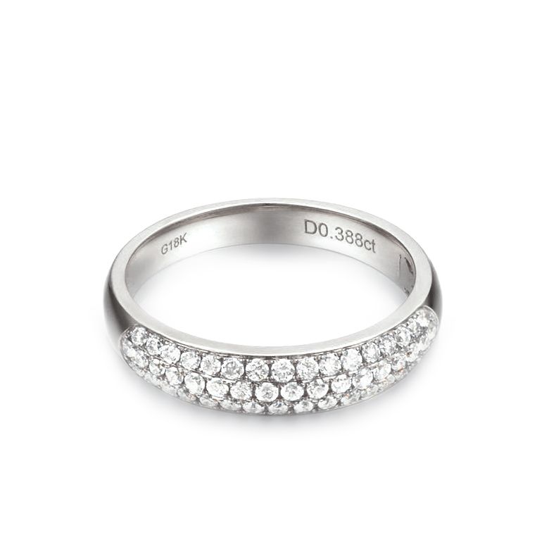 Fede Nuziale Bombata Bianca - Oro Bianco 18kt & Diamanti - 3