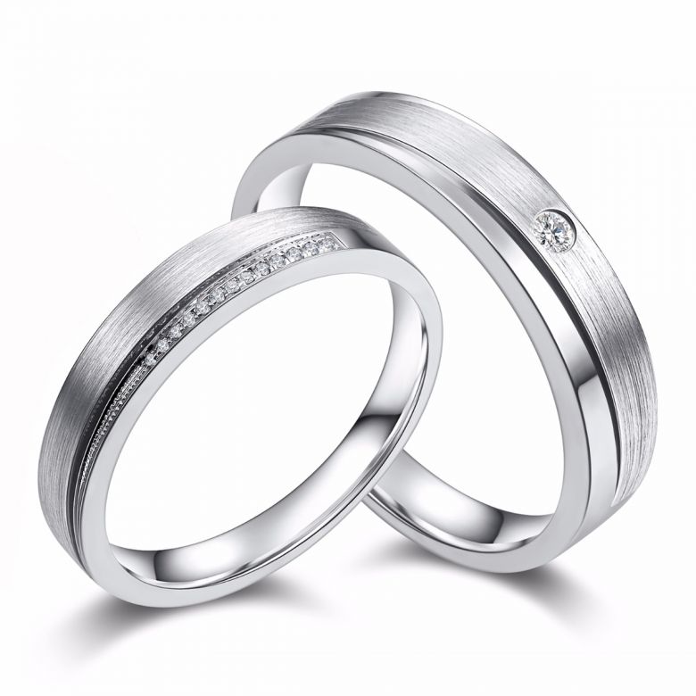 Fedi nuziali duo Oro bianco e diamanti. Una punta d'amore - 1