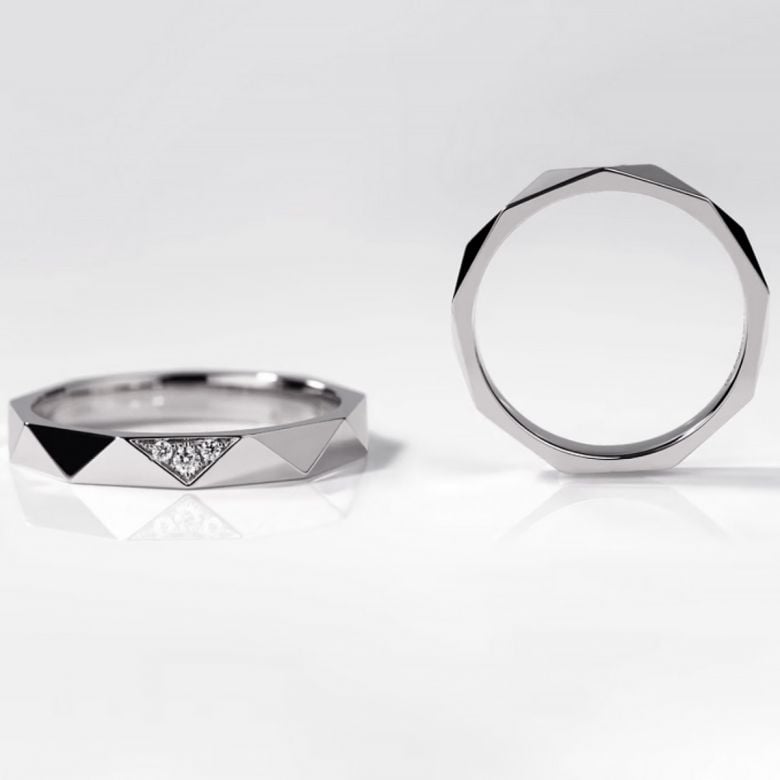 Fedi nuziali Triangulaire Coppia in Oro Bianco 18ct e Diamanti - 2