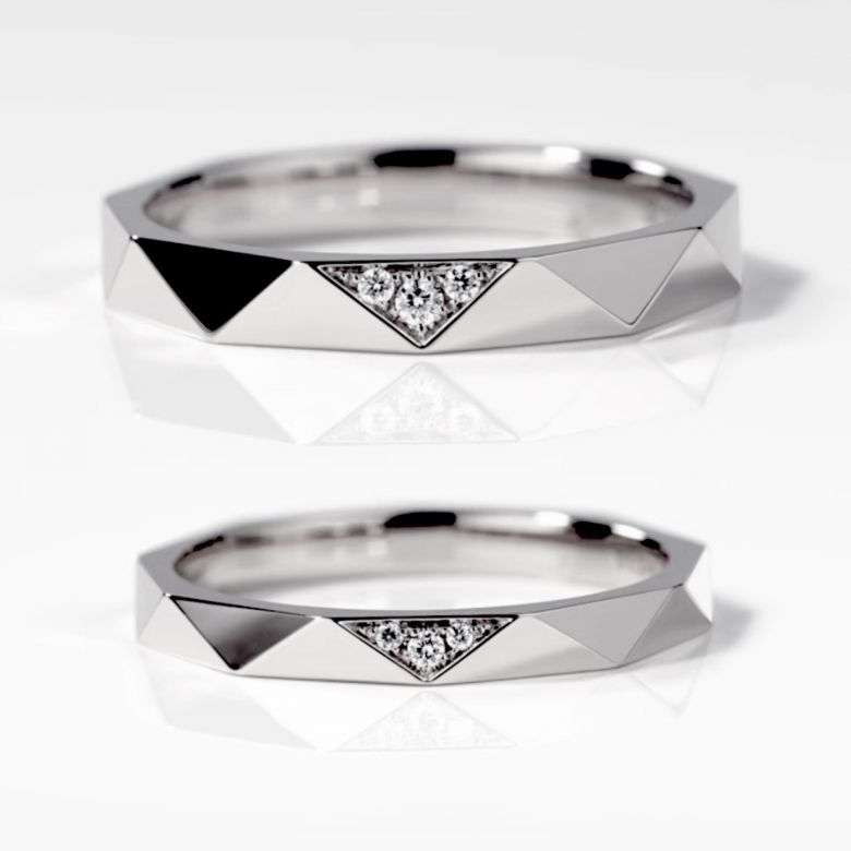 Fede nuziale de Matrimonio Triangulaire in Oro bianco 18ct con Diamanti - 3