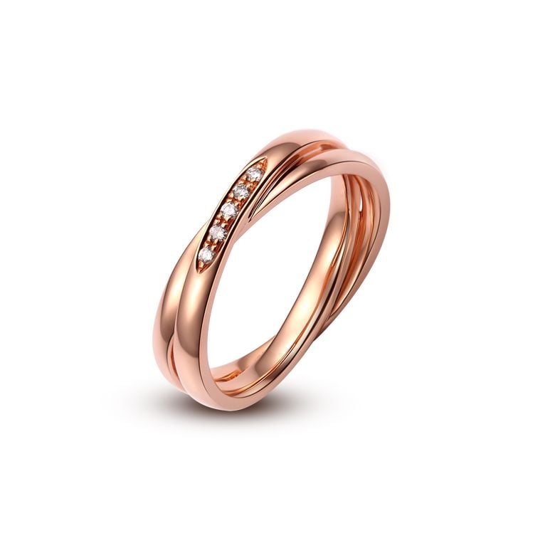 Fede Nuziale Doppia Magui - Oro Rosa, Diamanti - 2