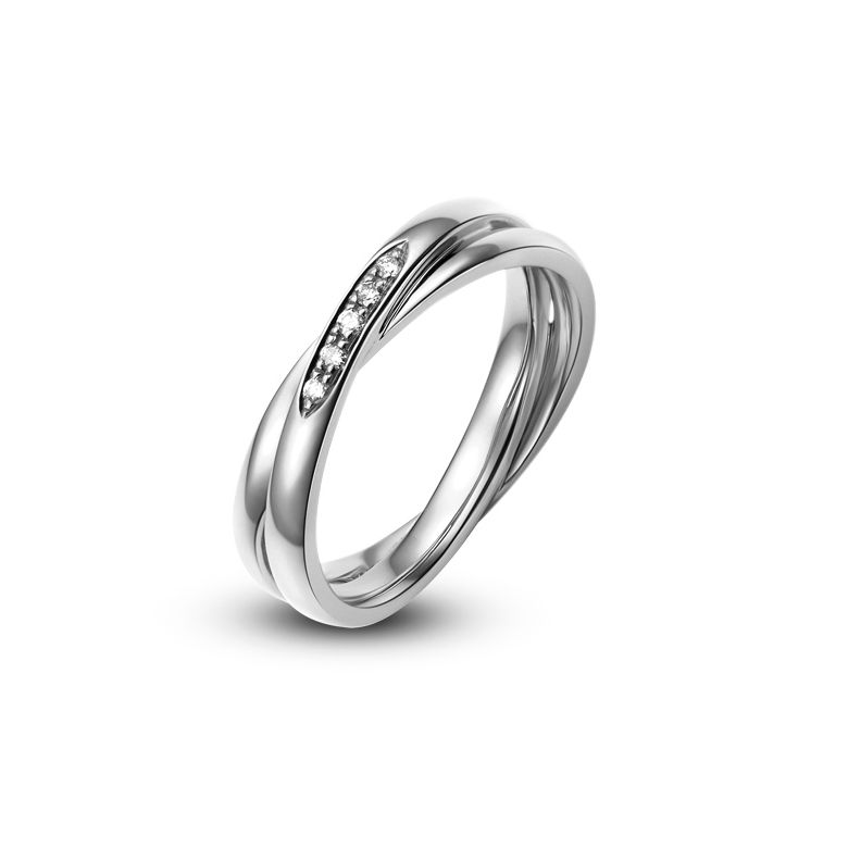 Fede Nuziale Doppia Marthe - Oro Bianco, Diamanti - 1